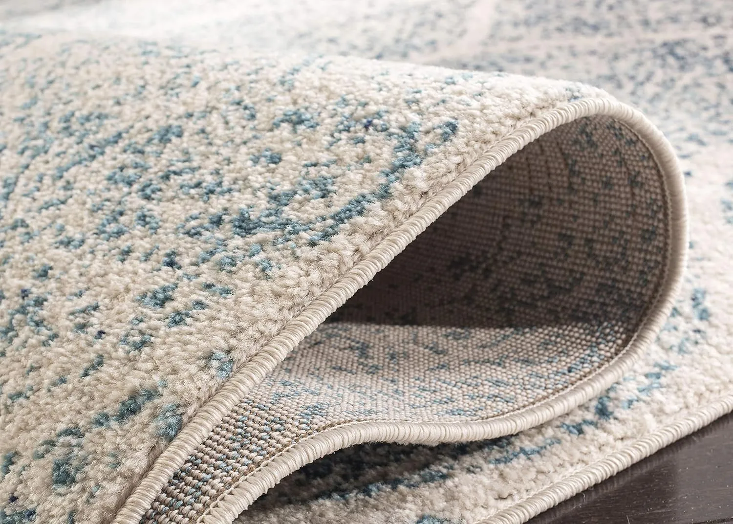 SAFAVIEH Madison Collection Runner Rug - 2'3" x 6', Cream & Turquoise, Glam Ogee Trellis Distressed Design, Non-Shedding & Easy Care, Ideal for High Traffic Areas in Living Room, Bedroom (MAD604E)