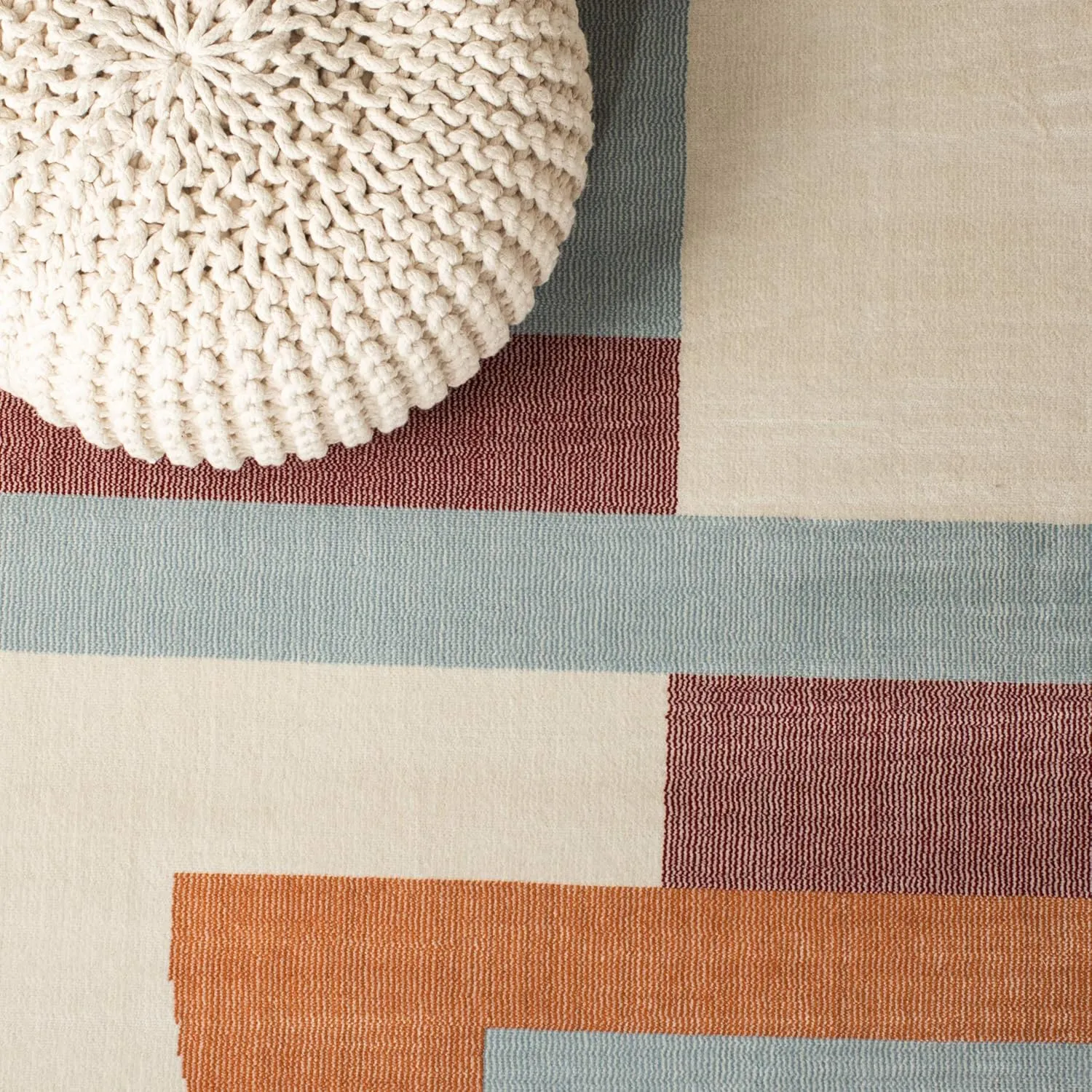 SAFAVIEH Orwell Collection Area Rug - 5'3" Square, Ivory & Blue, Mid-Century Modern Abstract Design, Non-Shedding & Easy Care, Ideal for High Traffic Areas in Living Room, Bedroom (ORW370A)