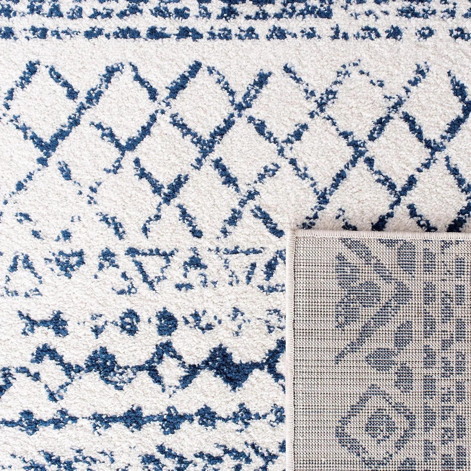 SAFAVIEH Tulum Collection Runner Rug - 2' x 8', Ivory & Navy, Moroccan Boho Distressed Design, Non-Shedding & Easy Care, Ideal for High Traffic Areas in Living Room, Bedroom (TUL268C)