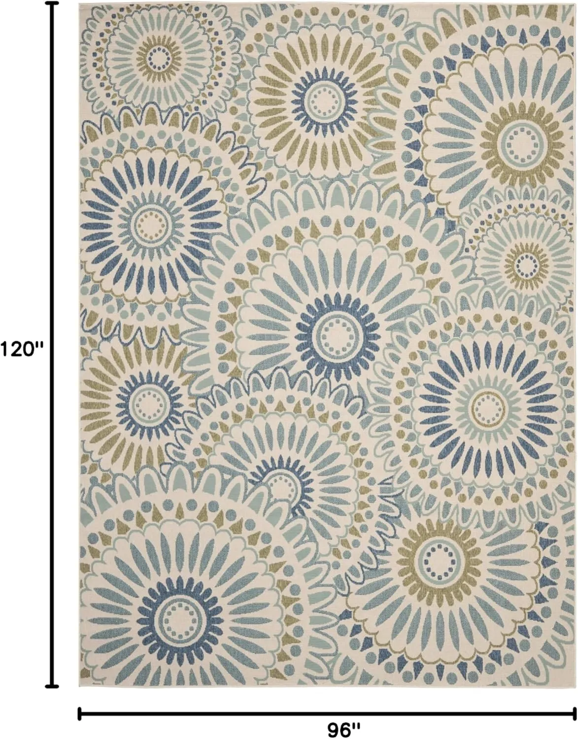 SAFAVIEH Veranda Collection Area Rug - 8' x 10', Cream & Green, Boho Floral Design, Non-Shedding & Easy Care, Indoor/Outdoor & Washable-Ideal for Patio, Backyard, Mudroom (VER091-0614)