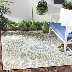 SAFAVIEH Veranda Collection Area Rug - 8' x 10', Cream & Green, Boho Floral Design, Non-Shedding & Easy Care, Indoor/Outdoor & Washable-Ideal for Patio, Backyard, Mudroom (VER091-0614)