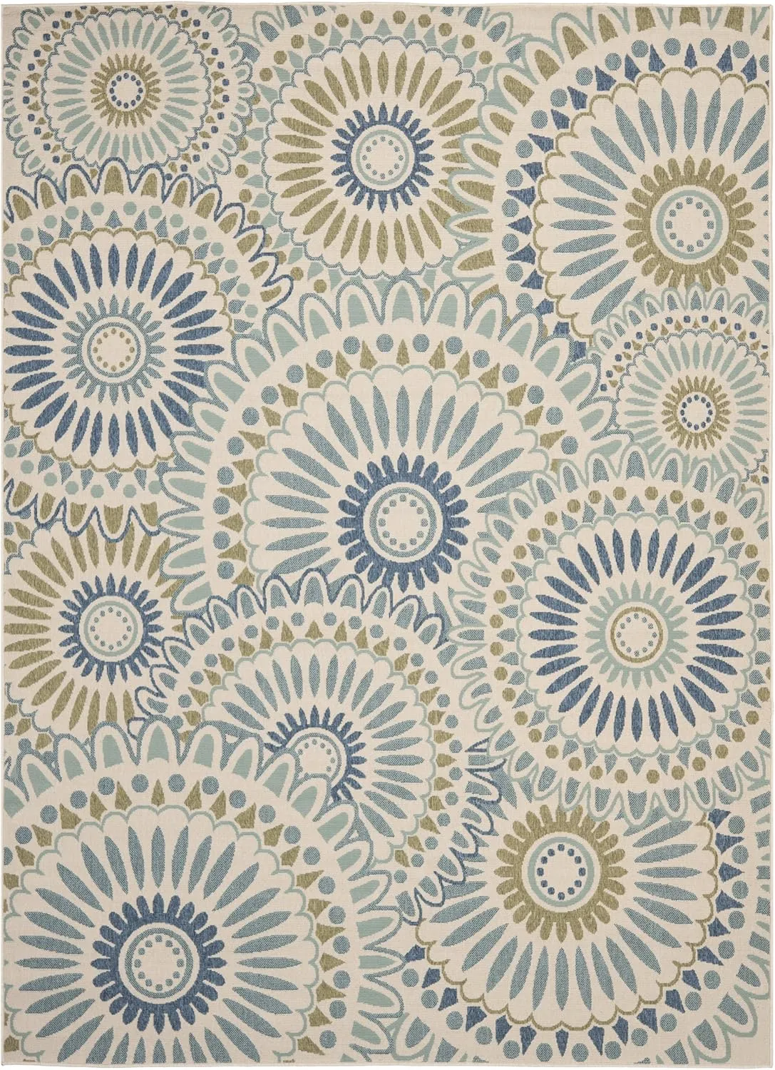 SAFAVIEH Veranda Collection Area Rug - 8' x 10', Cream & Green, Boho Floral Design, Non-Shedding & Easy Care, Indoor/Outdoor & Washable-Ideal for Patio, Backyard, Mudroom (VER091-0614)