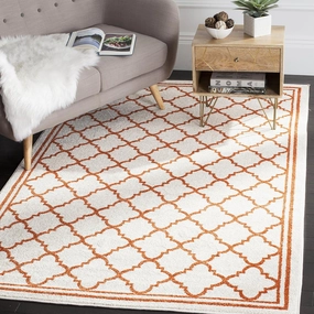 SAFAVIEH Amherst Collection Area Rug - 8' x 10', Beige & Orange, Moroccan Trellis Design, Non-Shedding & Easy Care, Ideal for High Traffic Areas in Living Room, Bedroom (AMT422F)