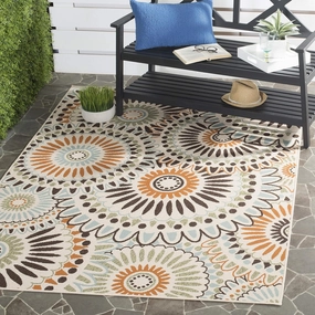 SAFAVIEH Veranda Collection Area Rug - 8' x 10', Cream & Chocolate, Boho Floral Design, Non-Shedding & Easy Care, Indoor/Outdoor & Washable-Ideal for Patio, Backyard, Mudroom (VER091-0712)
