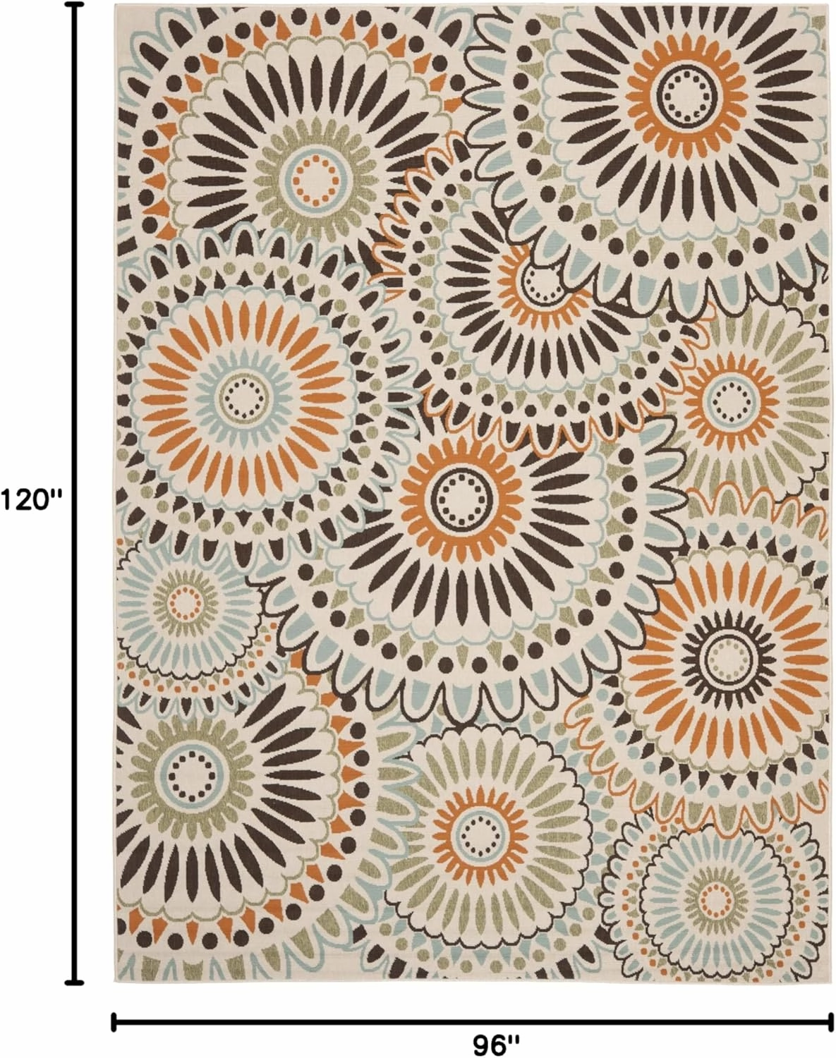 SAFAVIEH Veranda Collection Area Rug - 8' x 10', Cream & Chocolate, Boho Floral Design, Non-Shedding & Easy Care, Indoor/Outdoor & Washable-Ideal for Patio, Backyard, Mudroom (VER091-0712)