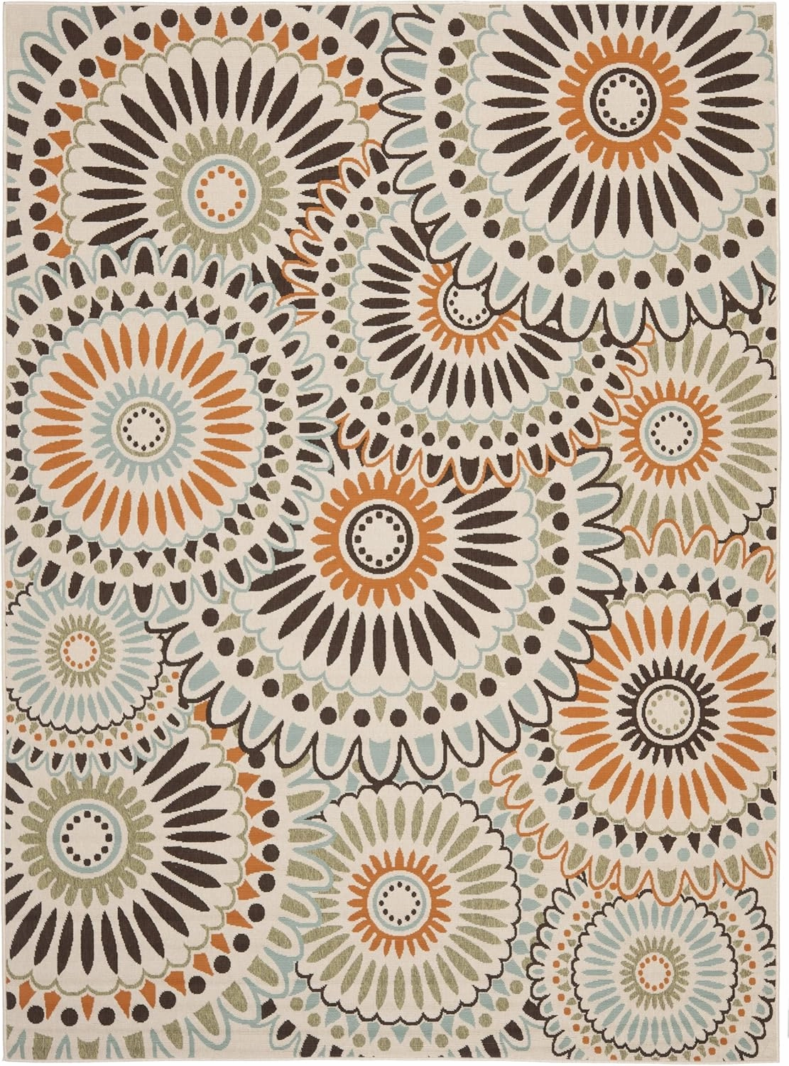SAFAVIEH Veranda Collection Area Rug - 8' x 10', Cream & Chocolate, Boho Floral Design, Non-Shedding & Easy Care, Indoor/Outdoor & Washable-Ideal for Patio, Backyard, Mudroom (VER091-0712)