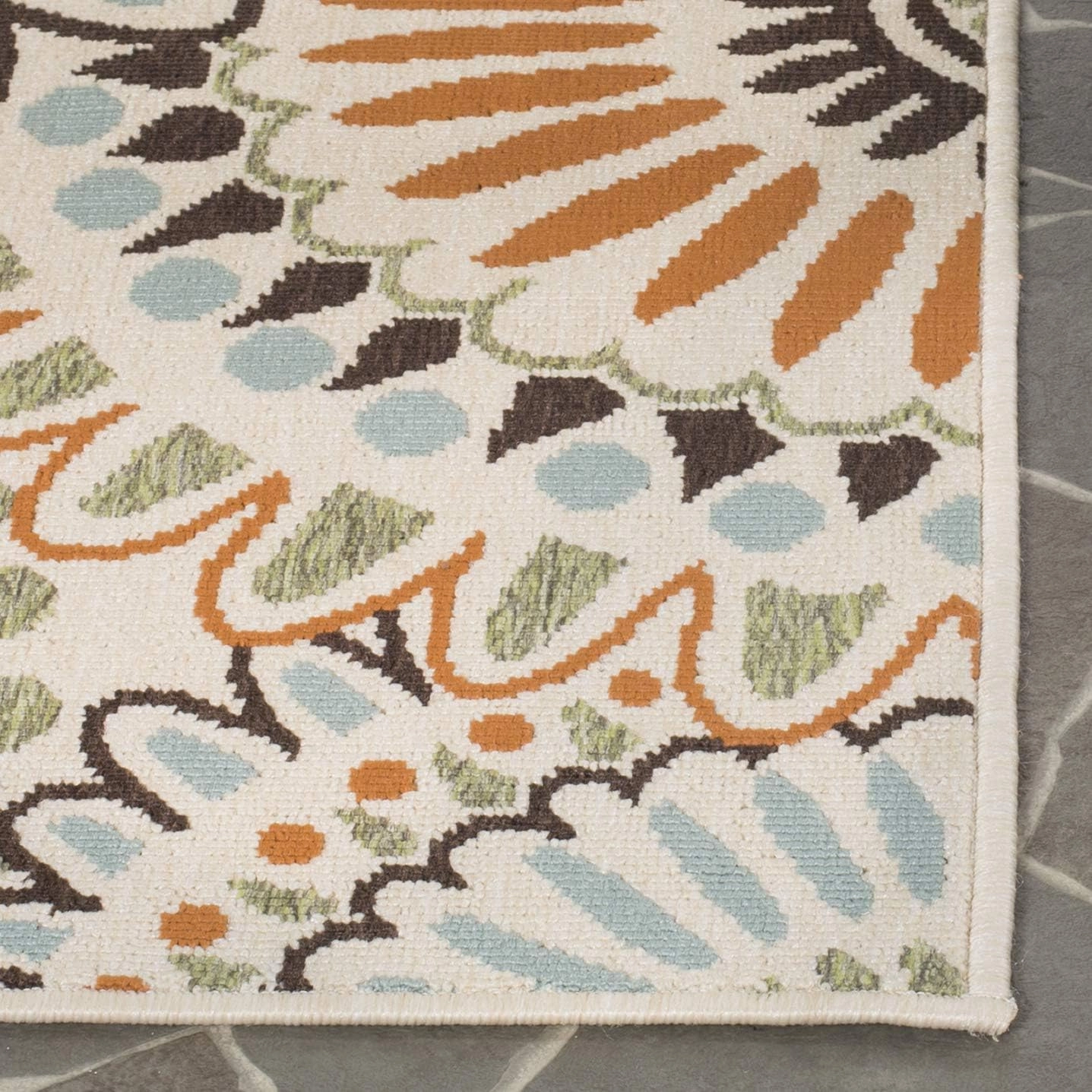SAFAVIEH Veranda Collection Area Rug - 8' x 10', Cream & Chocolate, Boho Floral Design, Non-Shedding & Easy Care, Indoor/Outdoor & Washable-Ideal for Patio, Backyard, Mudroom (VER091-0712)