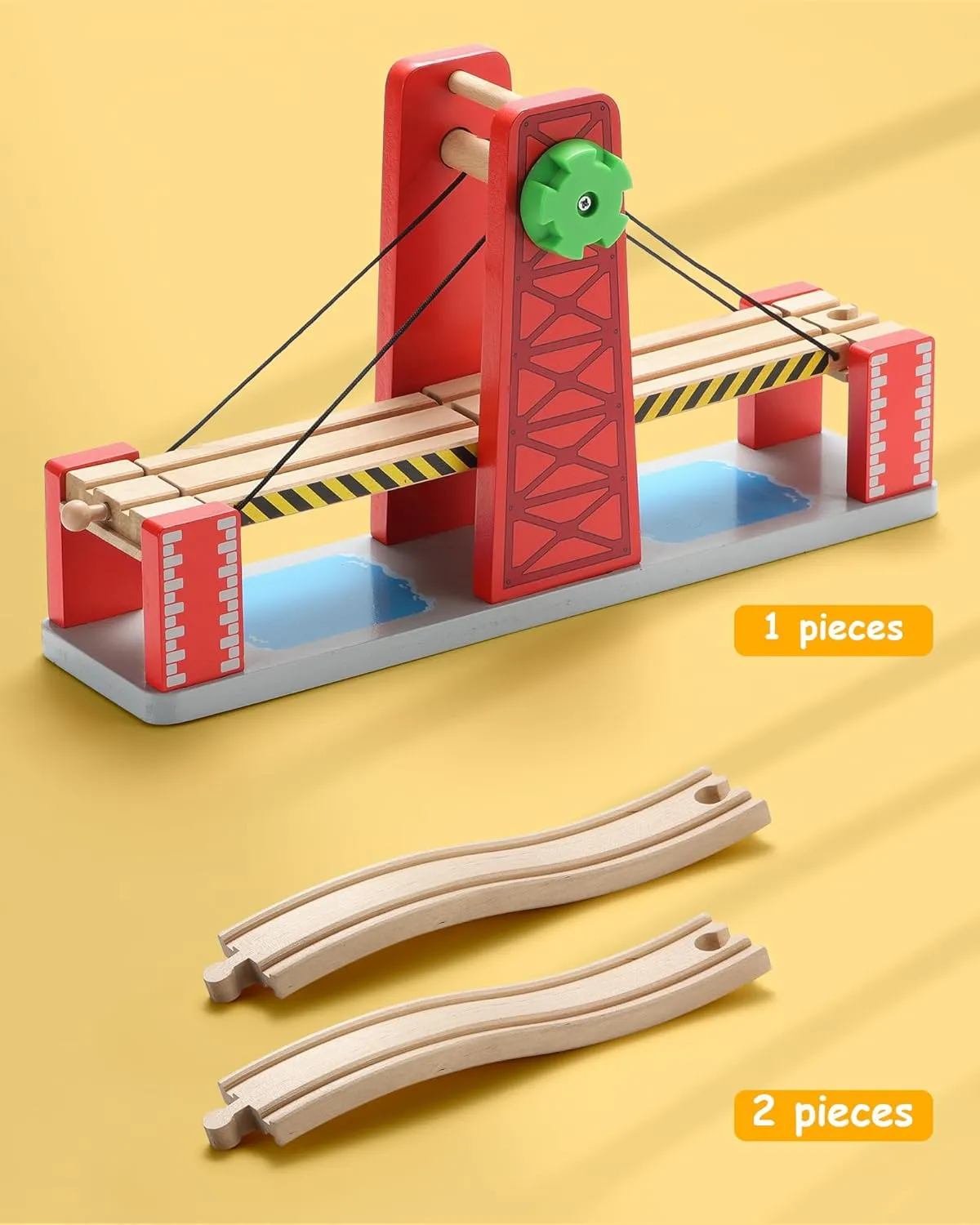 SainSmart Jr. Wooden Train Set Accessories, Lifting Bridge Set, Compatible with Brio, Thomas, Melissa and Doug
