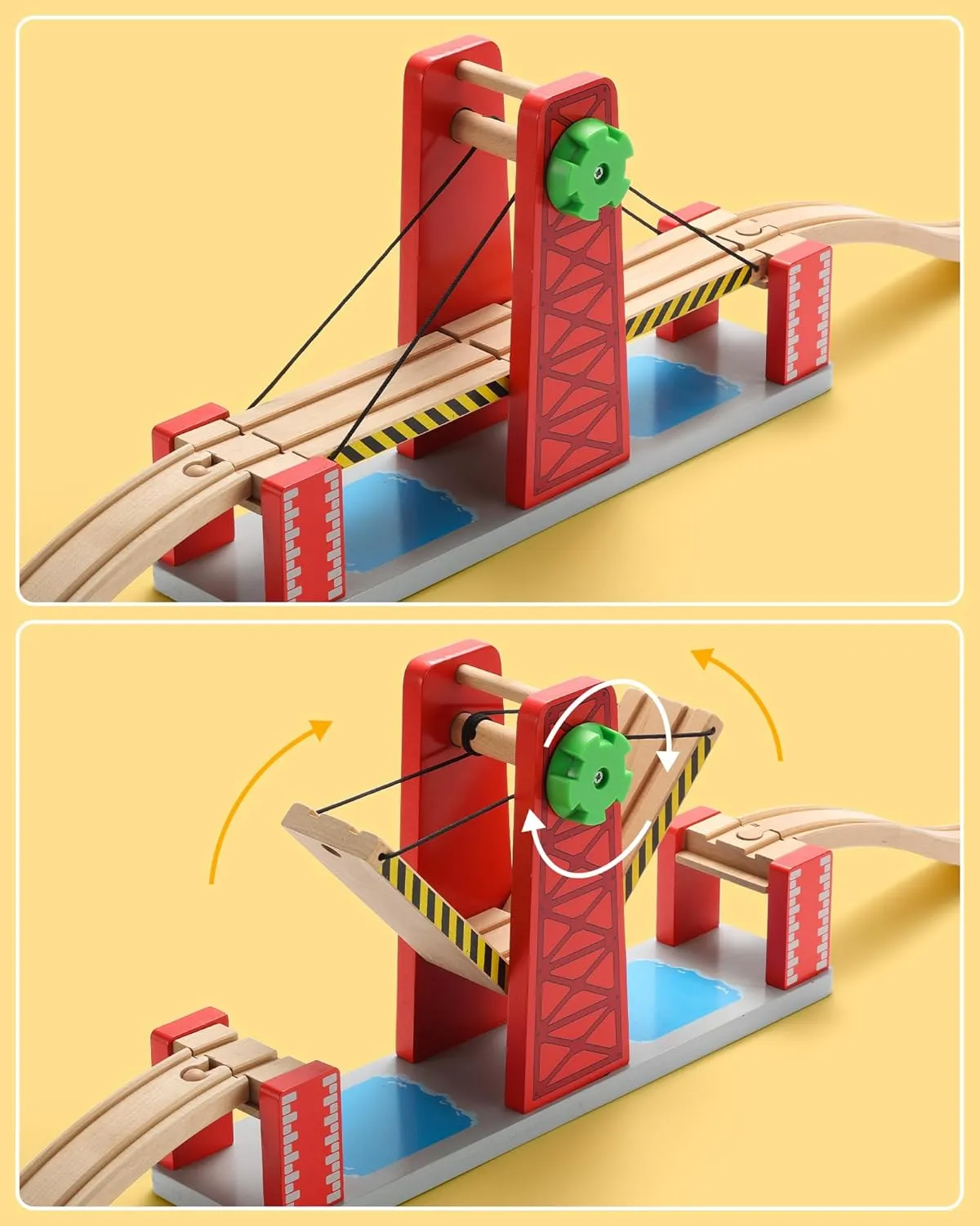 SainSmart Jr. Wooden Train Set Accessories, Lifting Bridge Set, Compatible with Brio, Thomas, Melissa and Doug