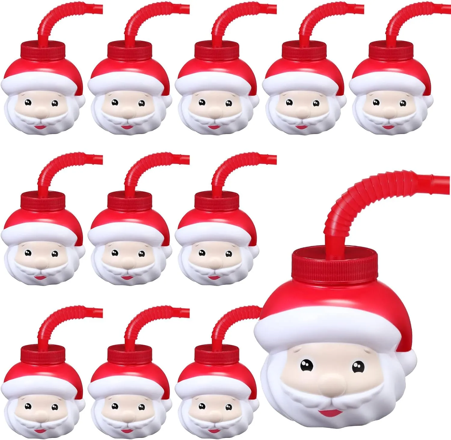 Sawysine 12 Pieces Christmas Santa Claus Cups Gift 9 oz Christmas Reusable Plastic Cups Set with Lid and Straw Christmas Holiday Travel Coffee Tumblers for Winter Xmas Gifts Birthday Party Supplies