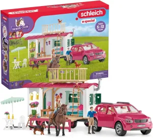 Schleich Horse Club - 113 PC - Interactive Camping Trip and Car Camper Playset with Horse and Rider Figures, Dog Figurine and Accessories for Girls and Boy - Realistic Kids Toys Ages 5  - 72205