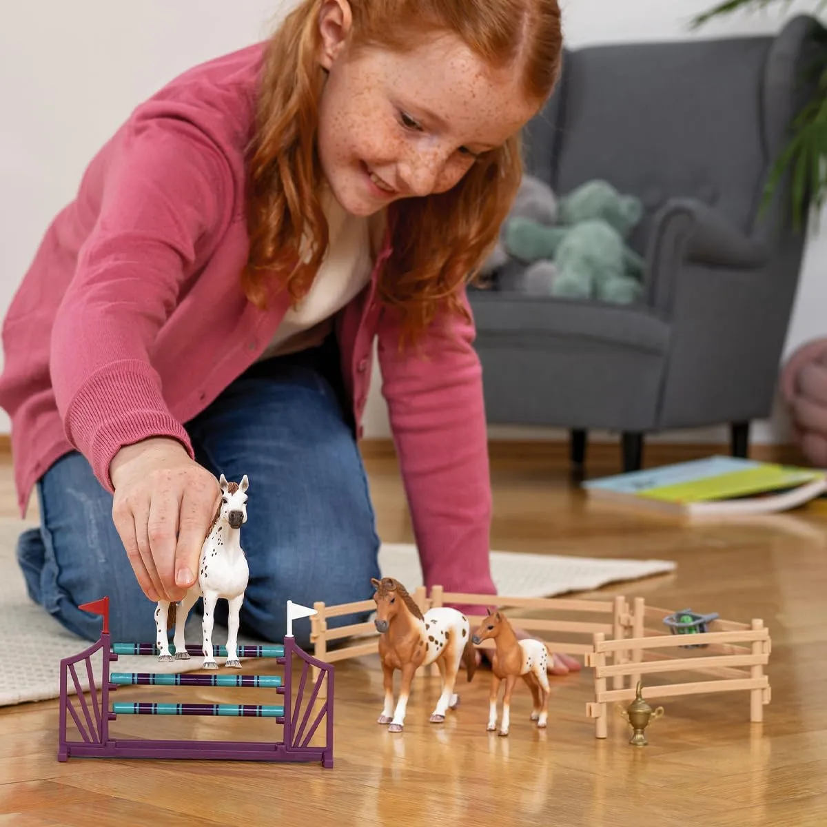 Schleich Horse Club - 17PC - Lisa's Tournament Training Horse Toy Set with 3 Horses and Accessories - Realistic Stallion, Mare, Foal Figurines for Girls and Boys - Farm Toys for Kids Ages 5  - 42433