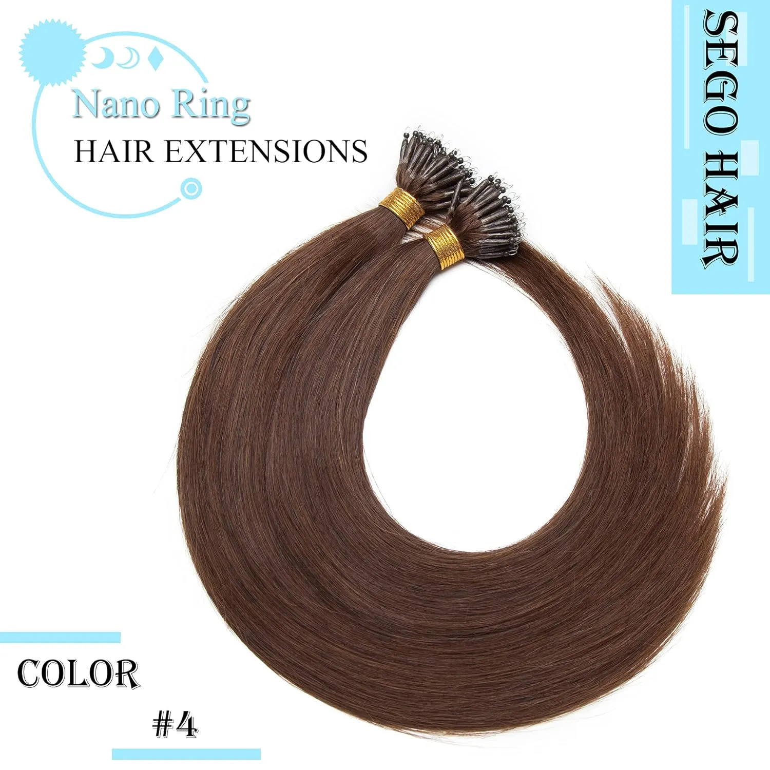 SEGO Nano Tip Hair Extensions Human Hair Balayage Nano Beads Pre-bonded Seamless Nano Ring Highlight Hair Extensions for Women 1g/strand 50g/pack -16 Inch #4 Medium Chocolate Brown