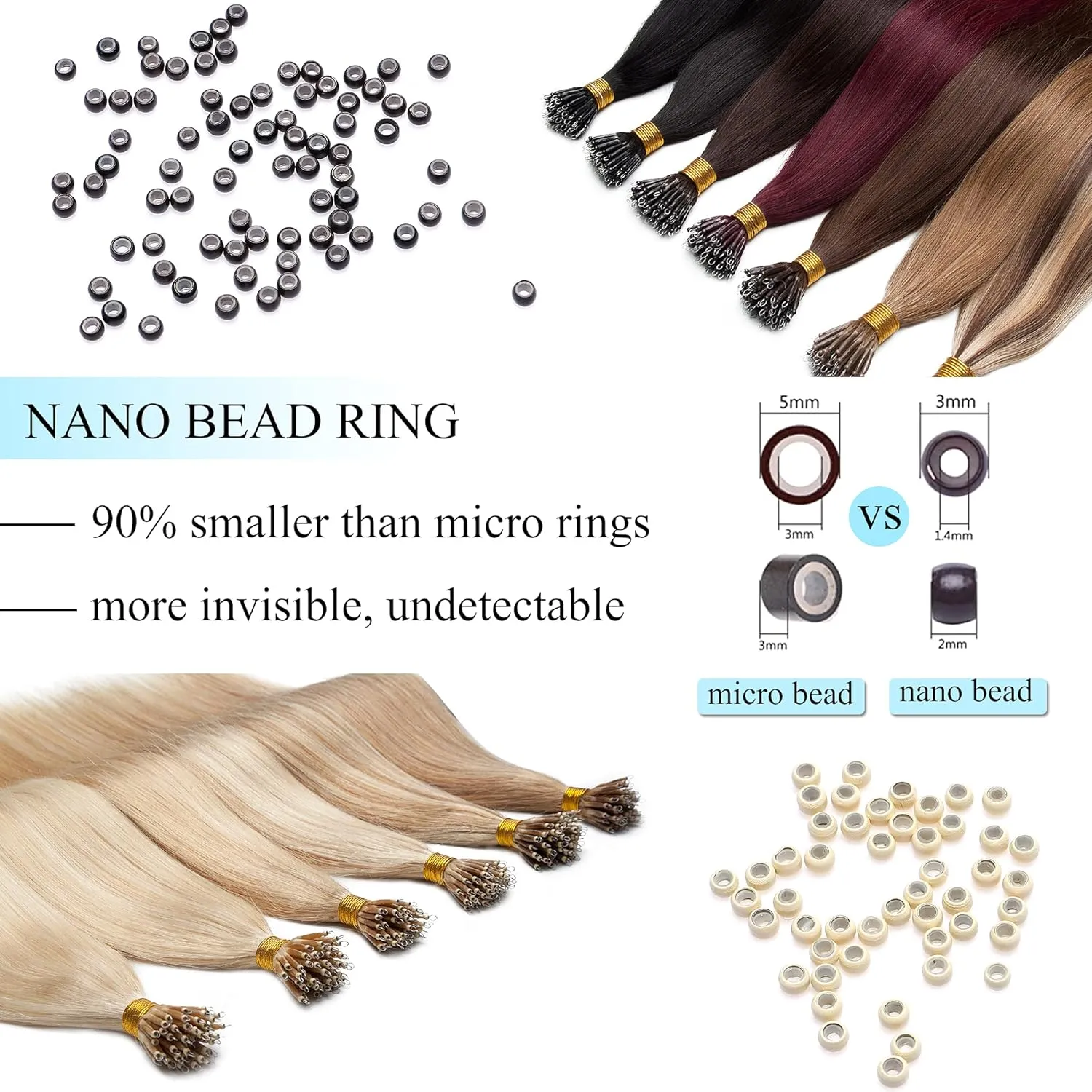 SEGO Nano Tip Hair Extensions Human Hair Balayage Nano Beads Pre-bonded Seamless Nano Ring Highlight Hair Extensions for Women 1g/strand 50g/pack -16 Inch #4 Medium Chocolate Brown