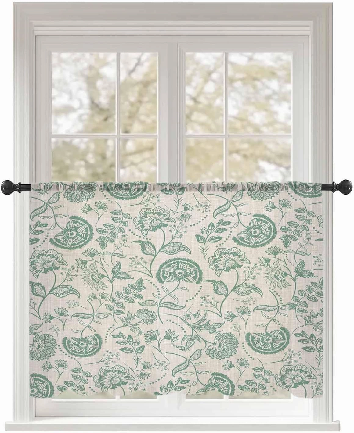 Semi Sheer Curtains for Home, Retro Farmhouse Abstract Sage Green Flower Texture Light Filtering Sheer Rod Pocket Drapes for Kitchen Living Room Bedroom, 52"x45" 1 Panel