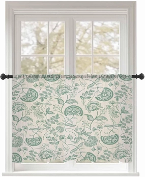 Semi Sheer Curtains for Home, Retro Farmhouse Abstract Sage Green Flower Texture Light Filtering Sheer Rod Pocket Drapes for Kitchen Living Room Bedroom, 52"x45" 1 Panel