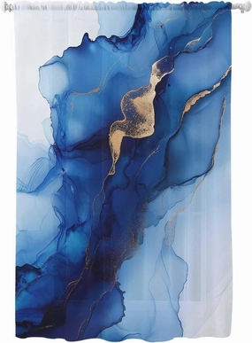 Semi Sheer Curtains for Home, Wave Line Blue Gradient Abstract Marble Texture Light Filtering Sheer Rod Pocket Drapes for Kitchen Living Room Bedroom, 52"x63" 1 Panel