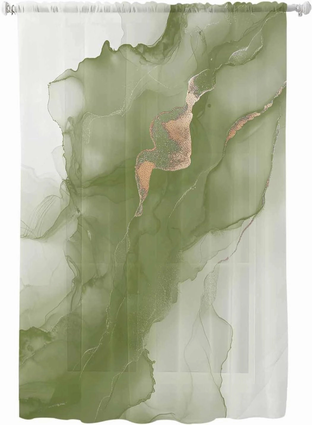 Semi Sheer Curtains for Home, Wave Line Green Gradient Abstract Marble Texture Light Filtering Sheer Rod Pocket Drapes for Kitchen Living Room Bedroom, 52"x63" 1 Panel