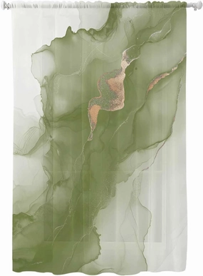 Semi Sheer Curtains for Home, Wave Line Green Gradient Abstract Marble Texture Light Filtering Sheer Rod Pocket Drapes for Kitchen Living Room Bedroom, 52"x63" 1 Panel