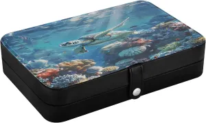 senya Turtle Leather Jewelry Box, Sea Turtle Ocean Necklace Ring Earrings Storage Organizer for Women Travel Jewelry Organizer