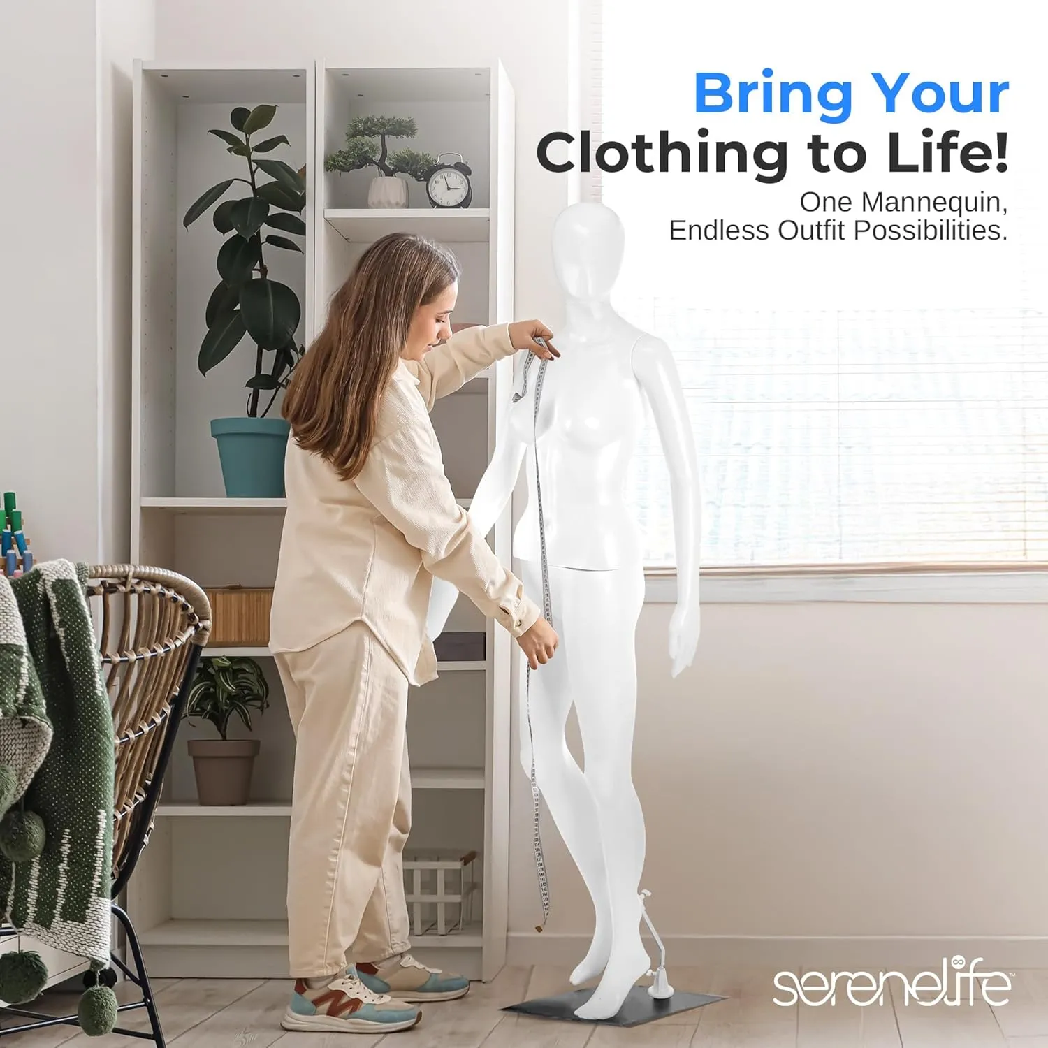 SereneLife 68.9" Tall Full-Body Female Mannequin with Adjustable Head, Flexible Limbs and Detachable Design, Perfect for Clothing Stores, Boutiques, Exhibitions and More