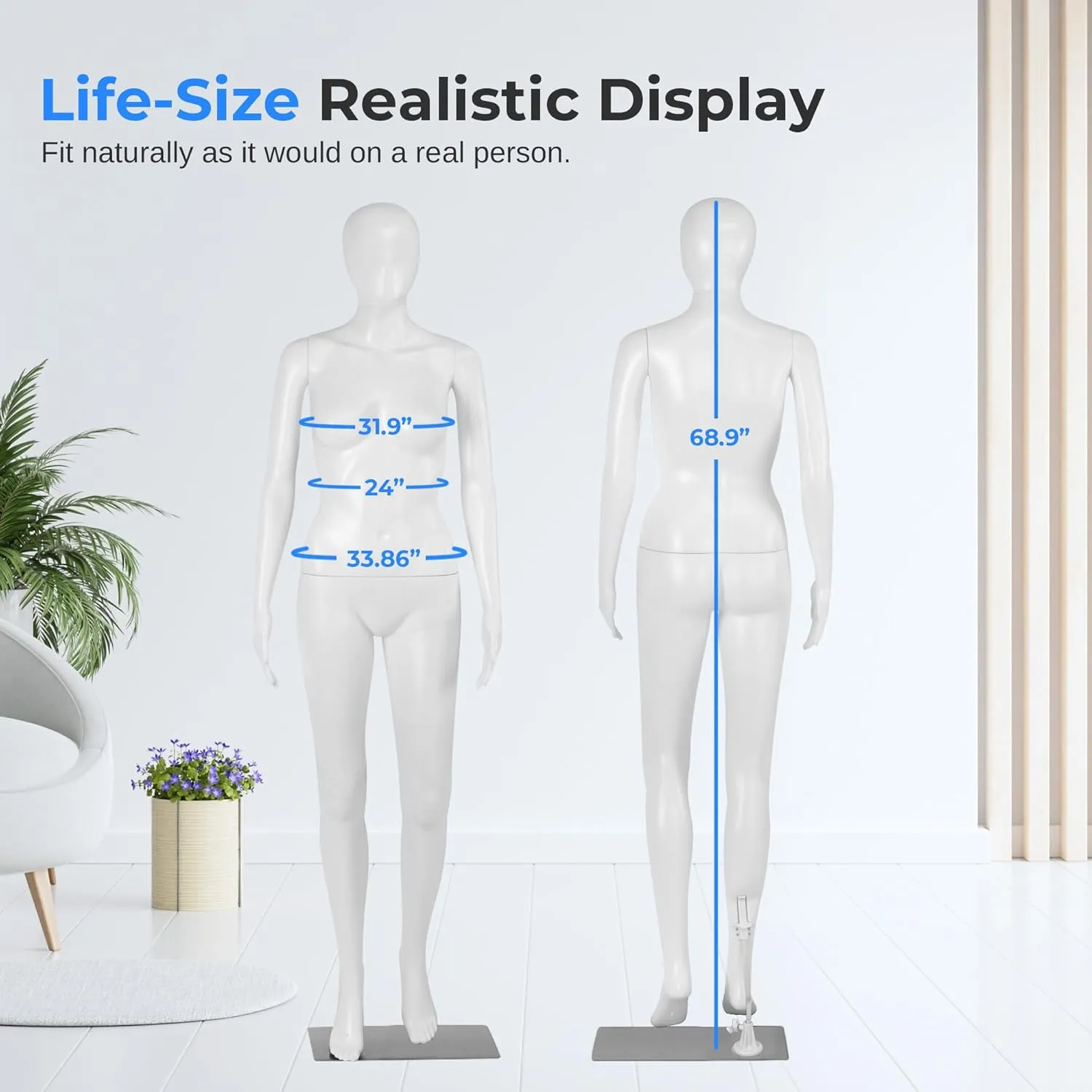 SereneLife 68.9" Tall Full-Body Female Mannequin with Adjustable Head, Flexible Limbs and Detachable Design, Perfect for Clothing Stores, Boutiques, Exhibitions and More