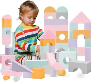 Set of 34 Jumbo Large Foam Blocks for Toddlers - Stacking Soft Blocks for Kids with Shapes & Colors Learning - Construction Building Preschool Toys - Giant Foam Bath Blocks for Toddlers 3-5 & above