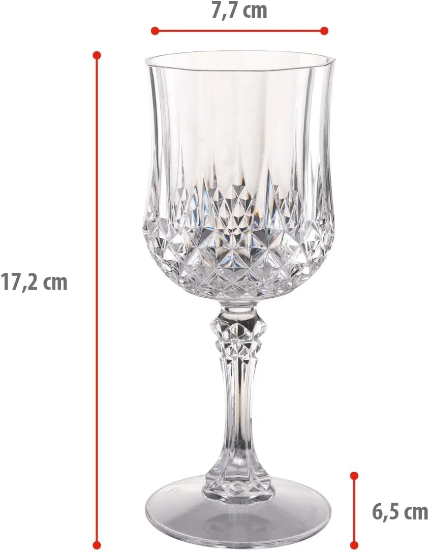 Set of 6 Plastic Crystal Effect 200ml Party Picnic Red White Wine Glass Goblet, Transparent