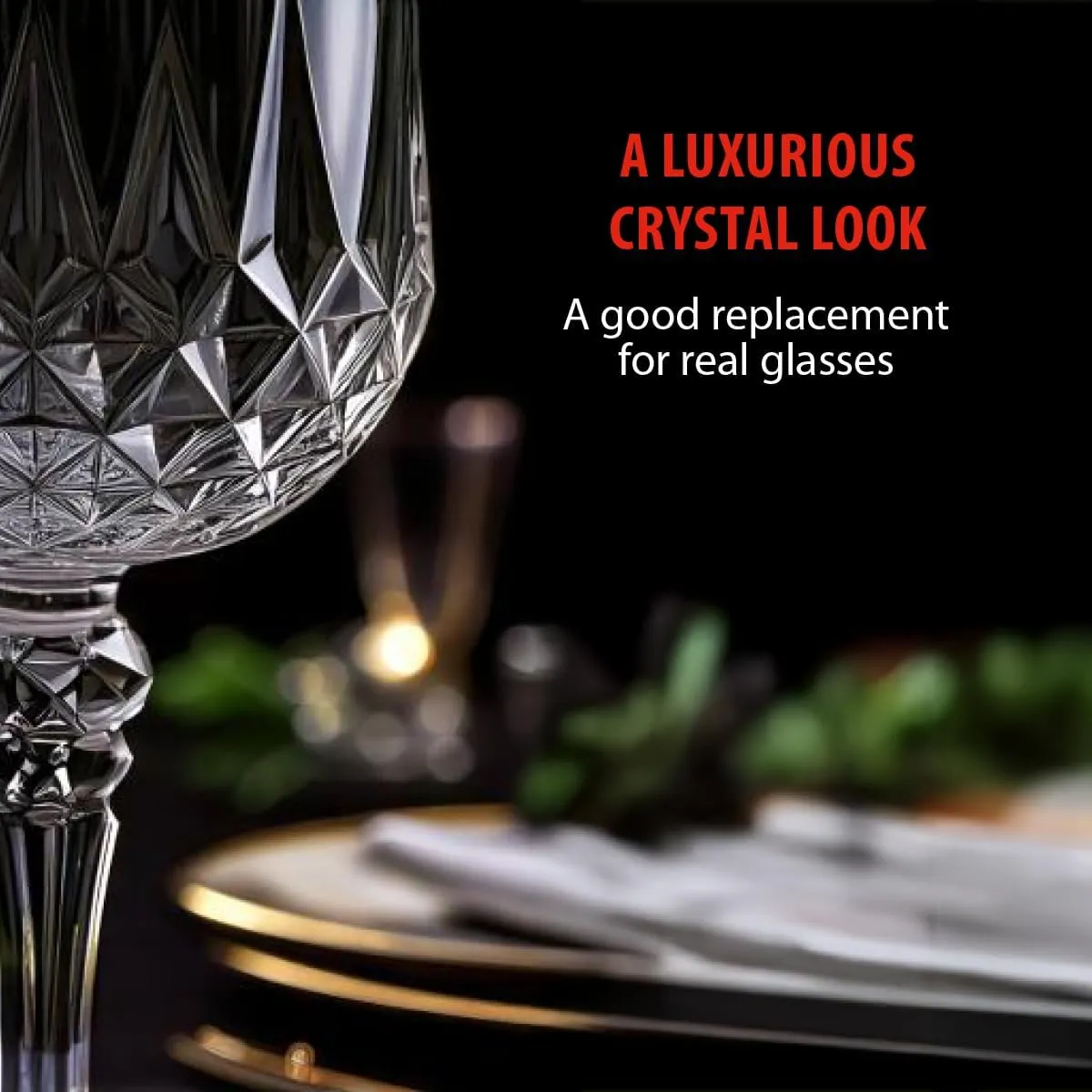 Set of 6 Plastic Crystal Effect 200ml Party Picnic Red White Wine Glass Goblet, Transparent