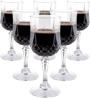 Set of 6 Plastic Crystal Effect 200ml Party Picnic Red White Wine Glass Goblet, Transparent