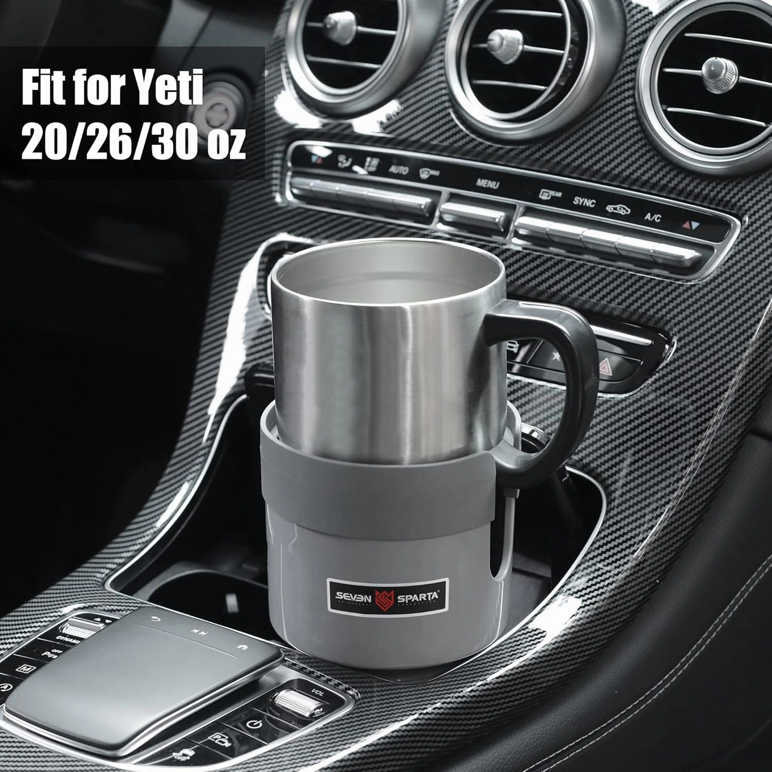 Seven Sparta Car Cup Holder Expander Organizer with Adjustable Base, Compatible with Hydro Flasks 32/40 Ounce, Compatible with Yeti Ramblers 20/26/30 Ounce, Other Bottles in 3.4"-3.8" (Gray)
