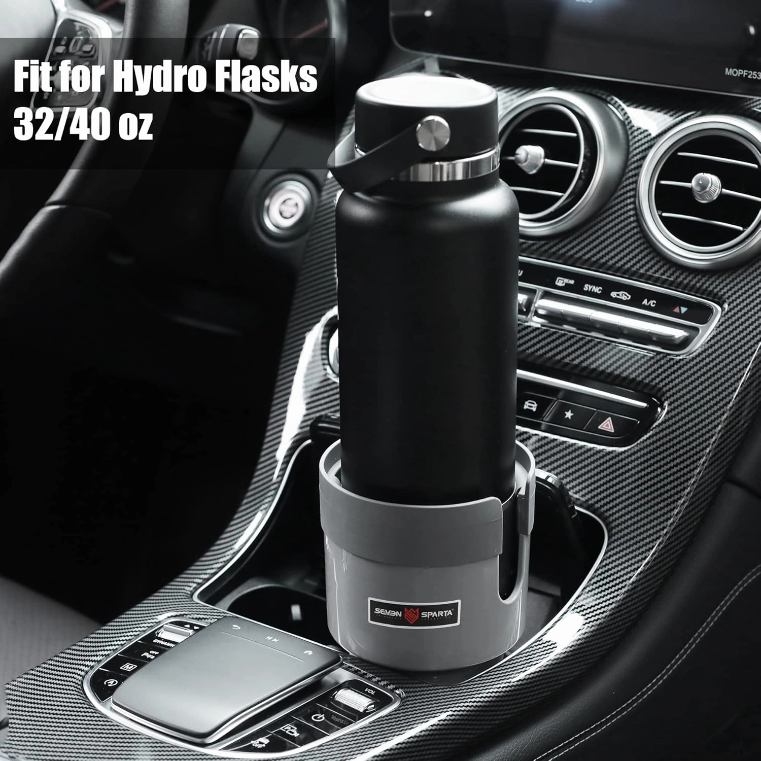 Seven Sparta Car Cup Holder Expander Organizer with Adjustable Base, Compatible with Hydro Flasks 32/40 Ounce, Compatible with Yeti Ramblers 20/26/30 Ounce, Other Bottles in 3.4"-3.8" (Gray)
