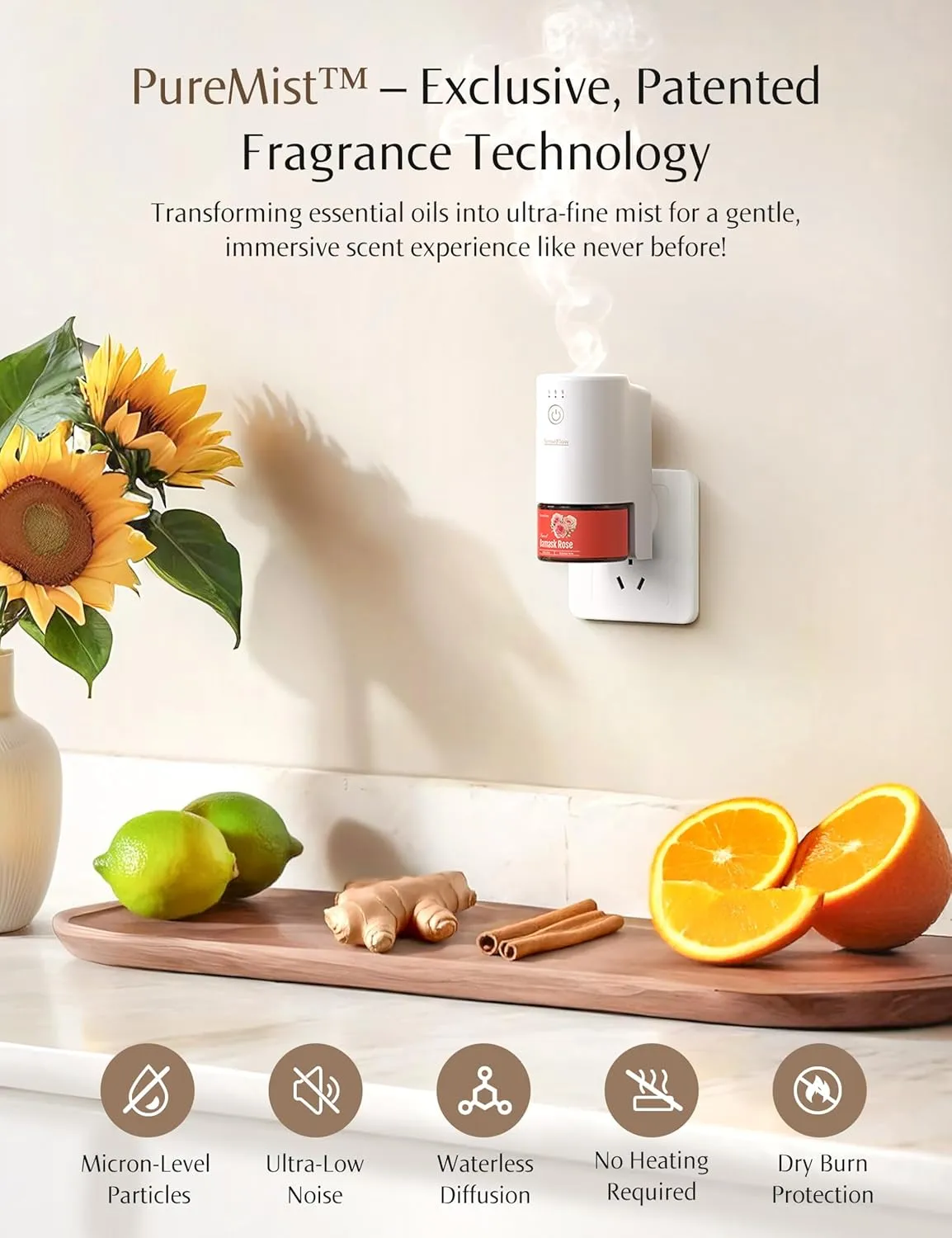 SF101S Smart Wi-Fi Waterless Ultrasonic Essential Oil Diffuser–100% Plant-Based,120-Day Natural Air Freshener & Aromatherapy scent Diffuser Covers 100㎡ for Home,Hotel-Coastal Blossom