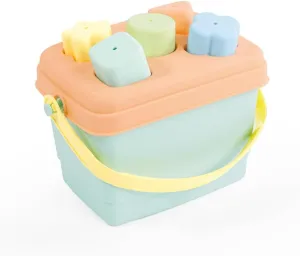 Shape Sorter - Bucket - 7pc Sort & Play Toy, 5 Shape Blocks & Matching Cutouts, Lid Storage Carry Tote, Soft Pastel Colors, Kid & Toddlers 12mo 