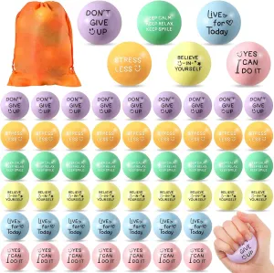 Shappy 100 Pcs Motivational Stress Balls Bulk 1.97 in Colorful Small Foam Inspirational Stress Relief Fidget Balls with Quotes, Drawstring Bag for Anxiety Relief