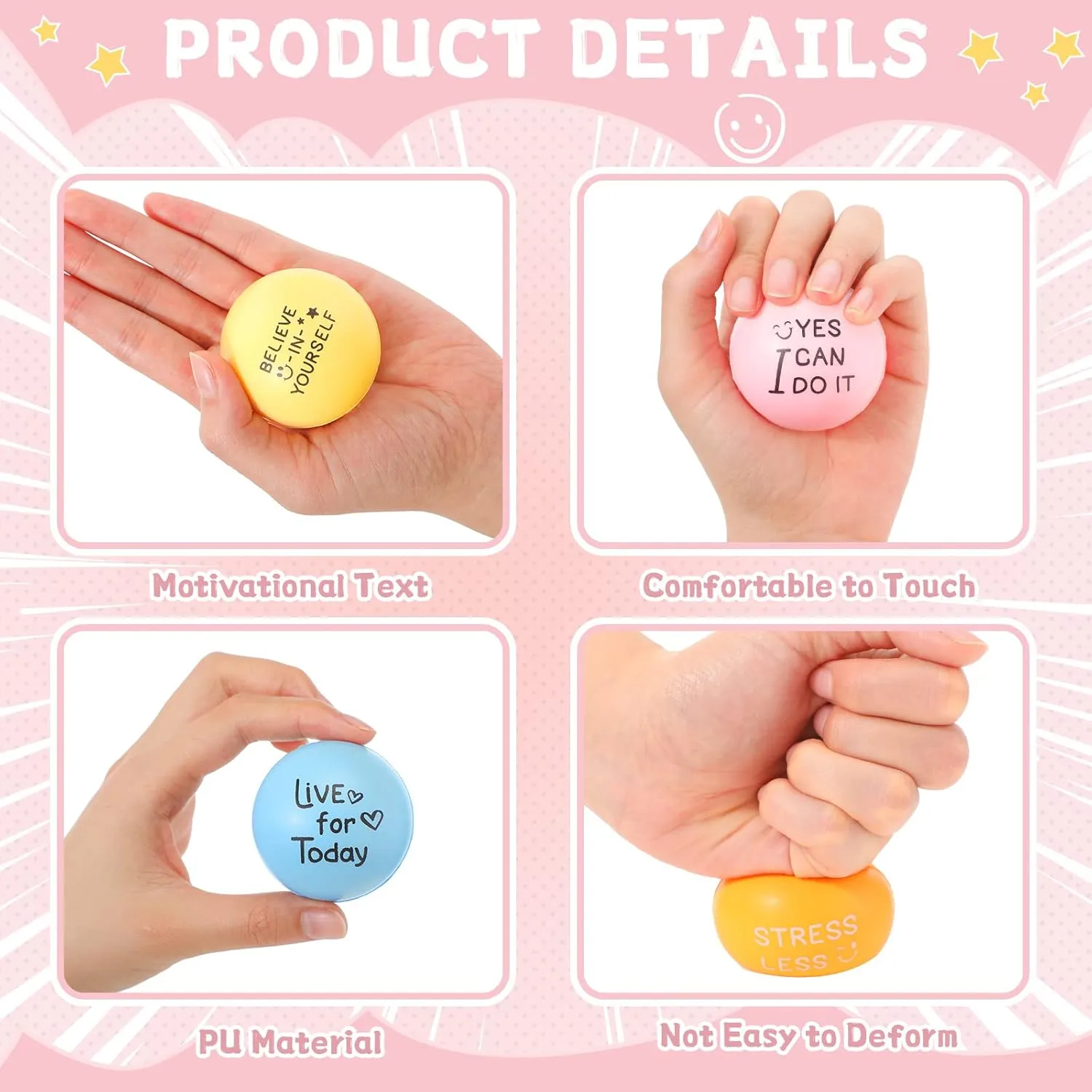 Shappy 100 Pcs Motivational Stress Balls Bulk 1.97 in Colorful Small Foam Inspirational Stress Relief Fidget Balls with Quotes, Drawstring Bag for Anxiety Relief