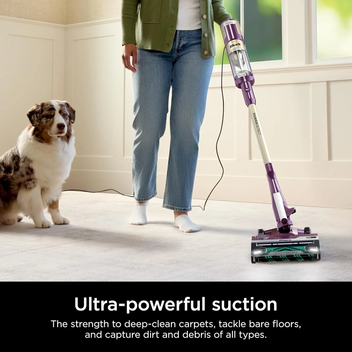 Shark POWERDETECT Ultra-Light Corded Stick Vacuum with DuoClean Technology, Self-Cleaning Brushroll for No Hair Wrap, Anti-Allergen Complete Seal, and Odor Neutralizer Technology, Purple, HZ4001AMZ