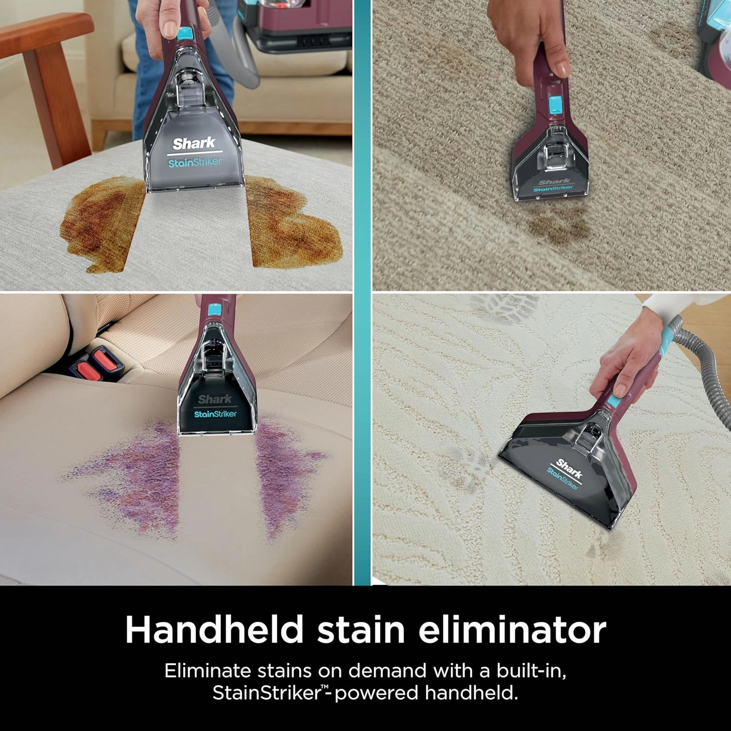 Shark Carpet Cleaner Machine, Portable Upholstery StainStriker, Spot, Odor & Stain Remover, 2 Carpet Cleaner Solutions, 3 Tools, Perfect for Pet Hair, Area Rugs, Couches, Burgundy, PX203BRN