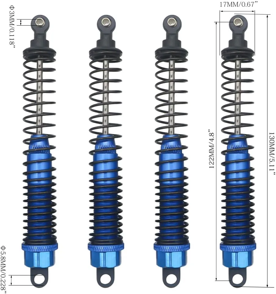 Shock Absorber Damper 130mm Oil Adjustable Alloy Aluminum for RC Car 1/10 Crawler Truck Upgraded Hop-Up Parts HPI HSP Traxxas Losi Axial Tamiya Redcat Himoto Losi(Dark Blue)
