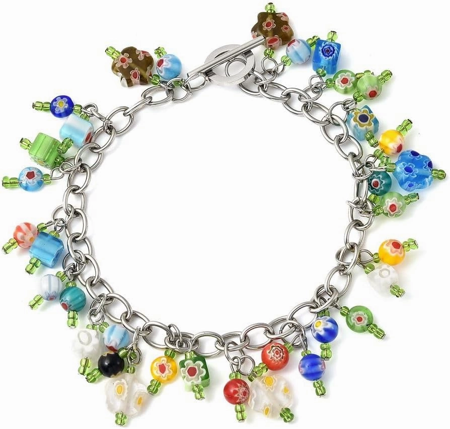 Shop LC Murano Style Glass Bead Charm Ankle Bracelets For Women Adjustable Beach Fashion Foot Jewelry Beaded Anklet in Stainless Steel Boho Birthday Gifts for Women 8" Birthday Gifts