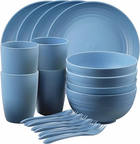 Shopwithgreen Wheat Straw Dinnerware Sets for 4, 20 PCS Unbreakable Plates and Bowls Sets, Reusable Dinner Dishes Set, Bowls, Cups, Plates for Camping, Kitchen, RV, Dorm, Dishwasher Microwave Safe