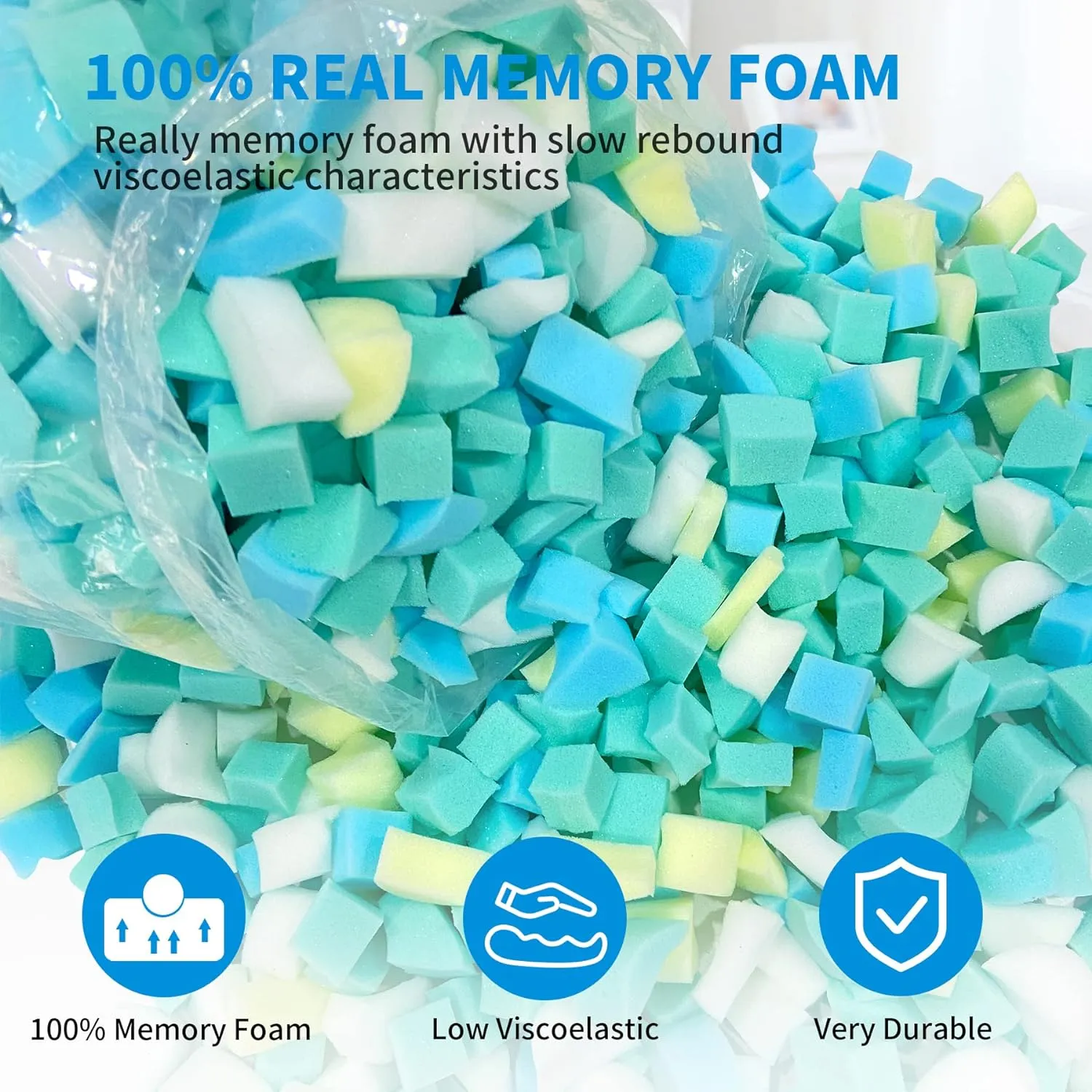 Shredded Memory Foam Filling 10lbs for Bean Bag Filler, Pillow Chair Cushion Arts Crafts Refill, Without Added Gel Particles, Premium Soft and Great for Stuffing, Multi Color and Shape