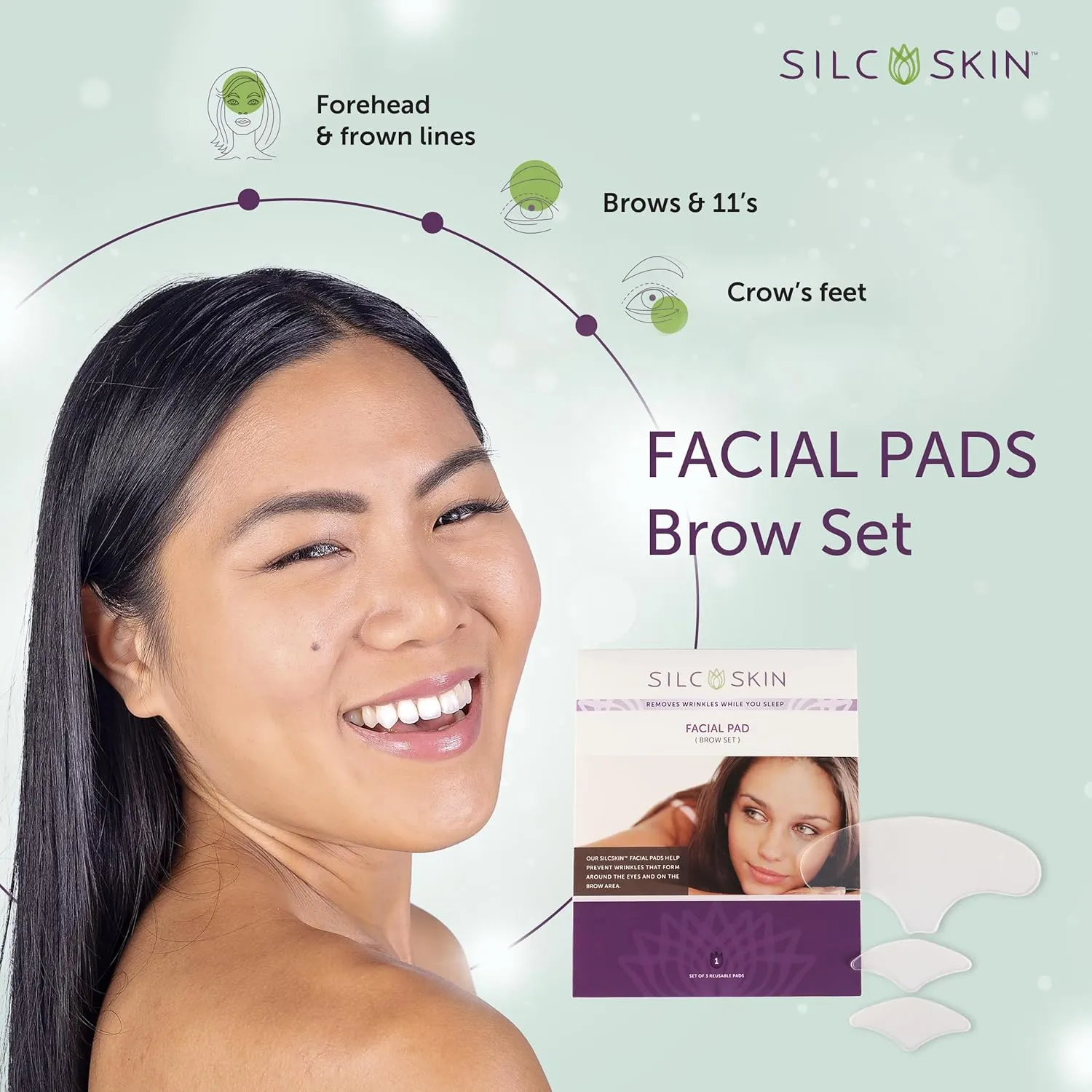 SilcSkin Facial and Brow Pads Set - 30 Day Supply, Reusable Adhesive Silicone Pads for Forehead and Facial Areas