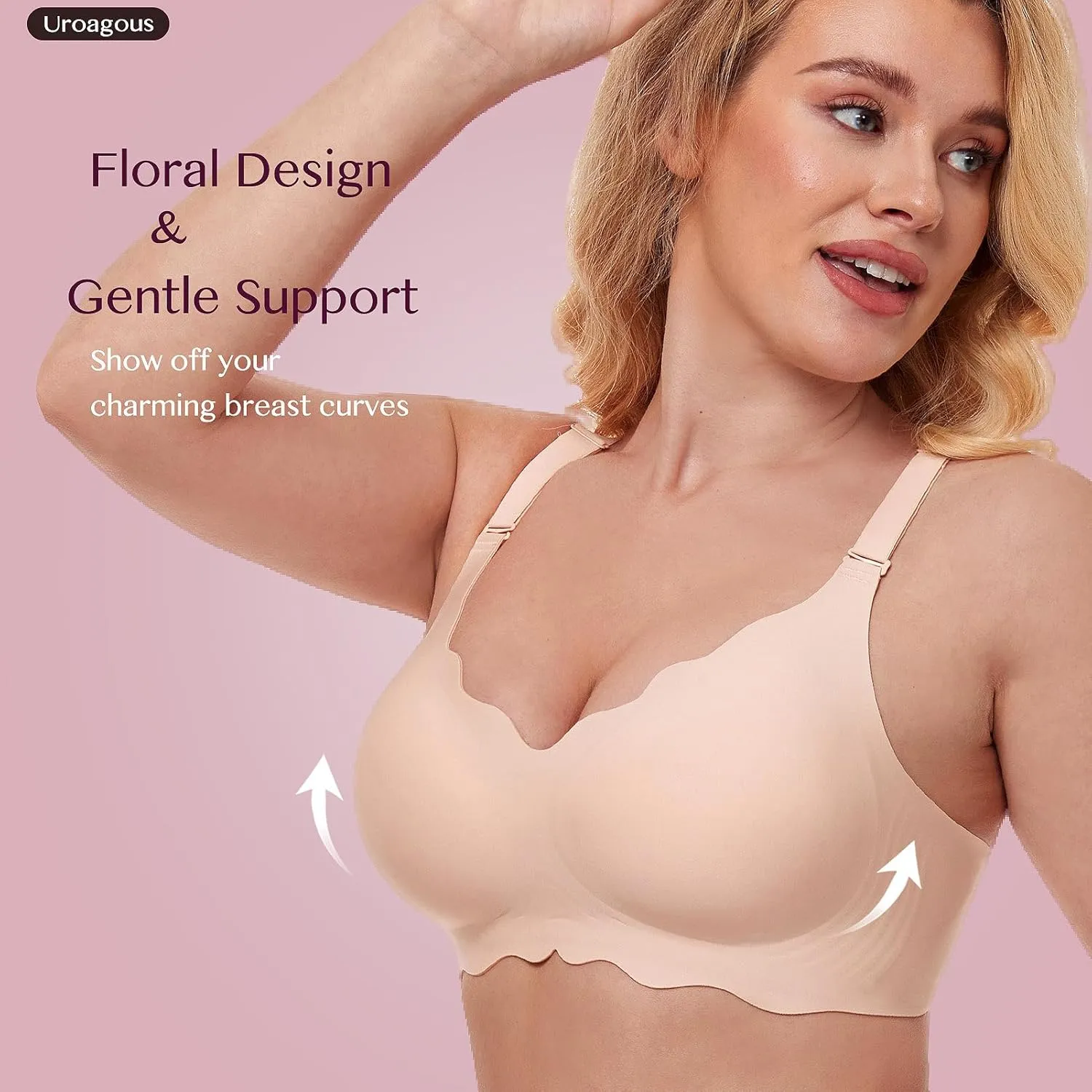 Silky Bras for Women No Underwire Floral Design Bralettes for Women Wireless T Shirt Bra Ultra Soft with Extender