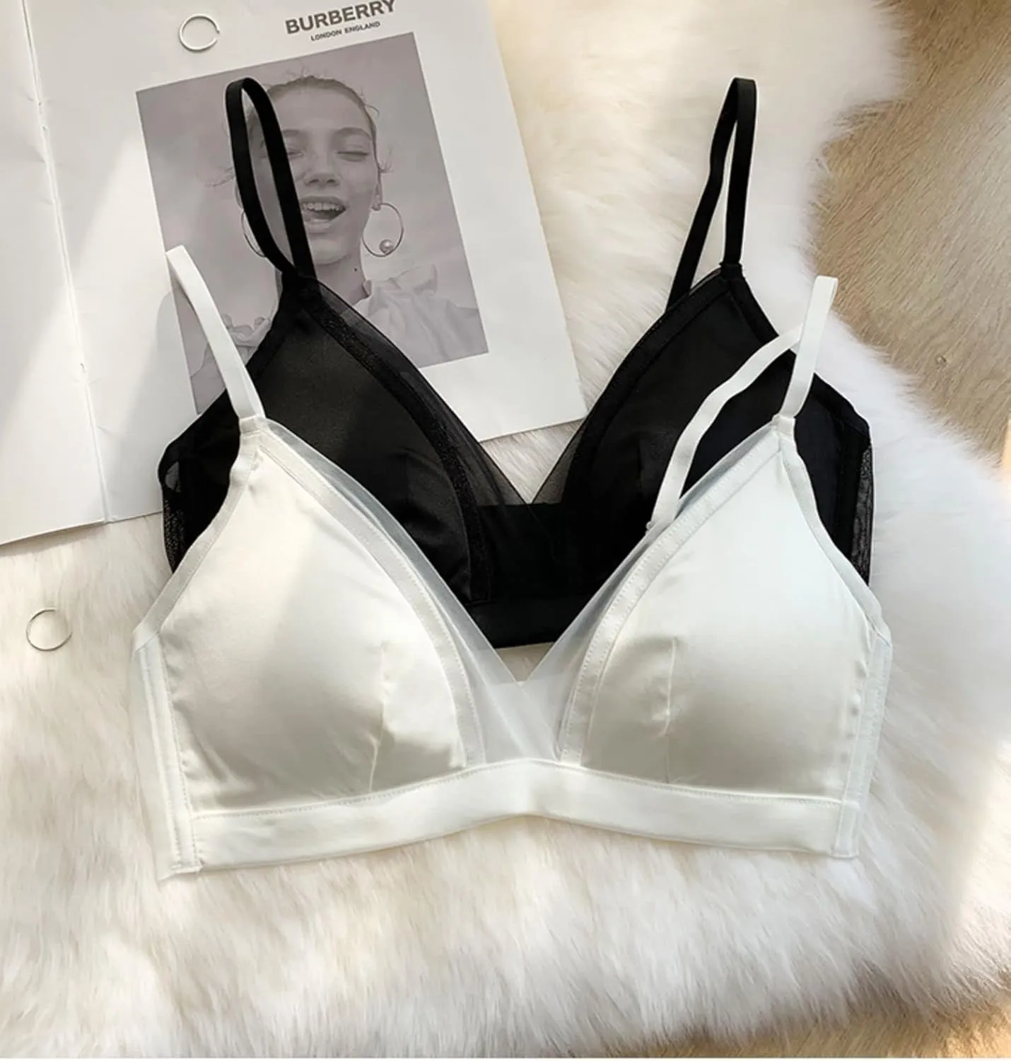 SilRiver Women's Silk Satin Wire-Free Padded Bralette with Soft Silk Cup Bra Top