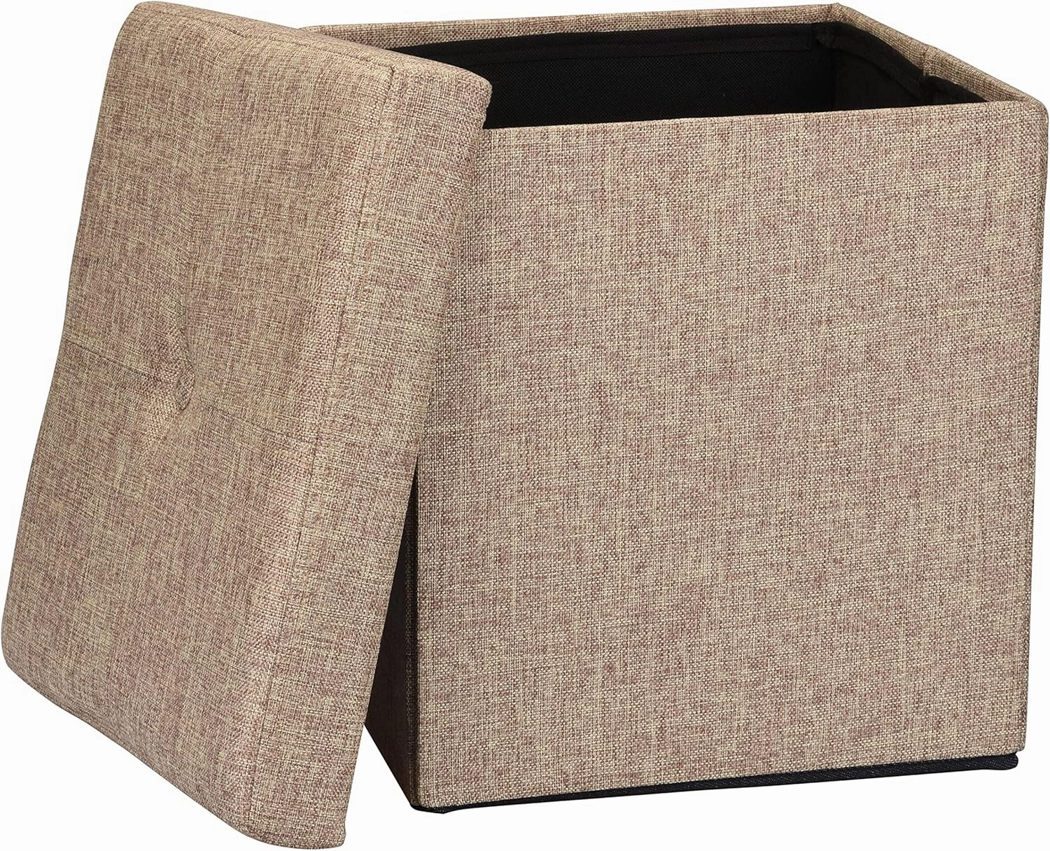 Simplify Faux Linen Folding Storage Ottoman | Single | Collapsible | Tufted Padded Seating | Foot Rest | Bench | Natural