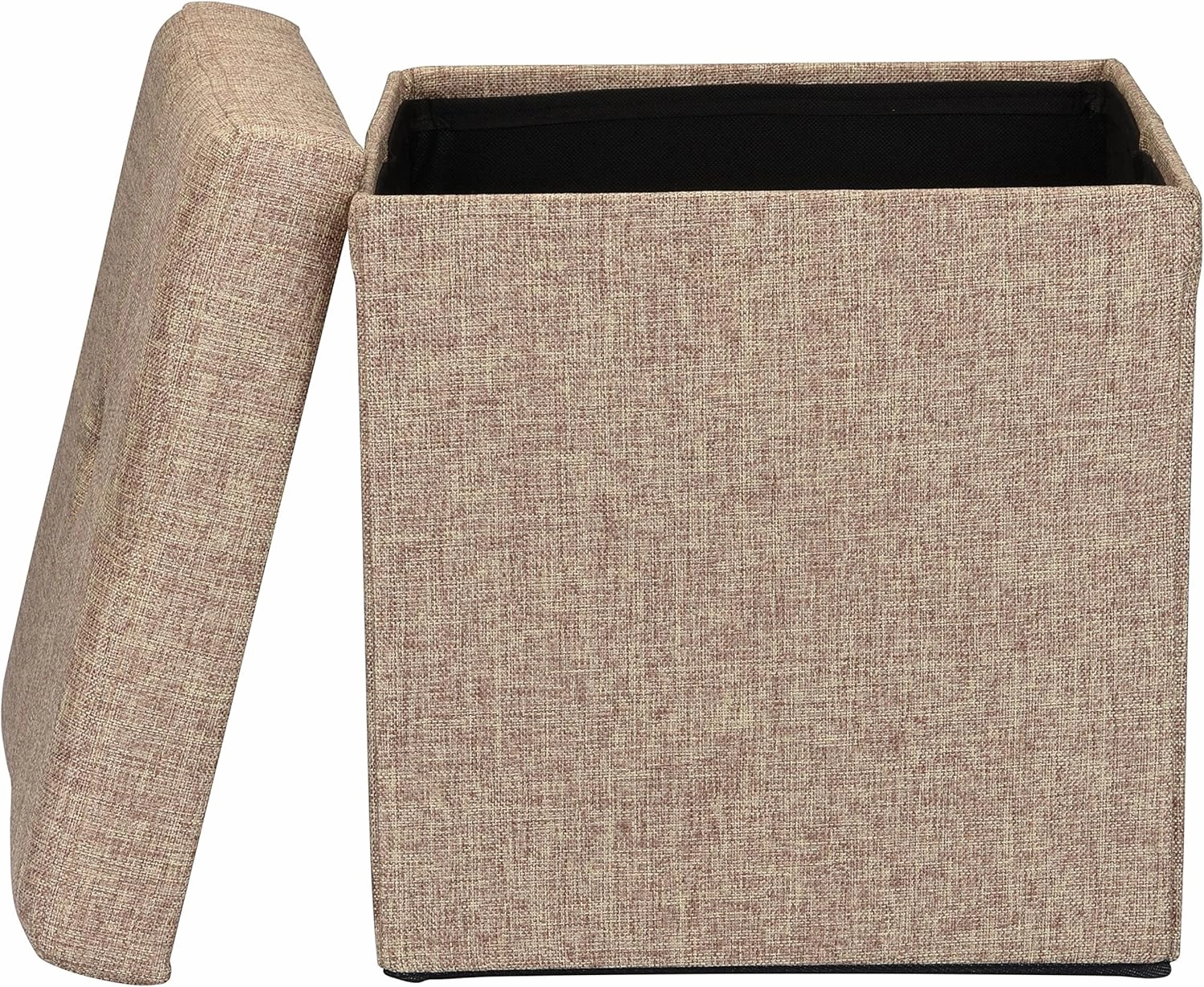 Simplify Faux Linen Folding Storage Ottoman | Single | Collapsible | Tufted Padded Seating | Foot Rest | Bench | Natural