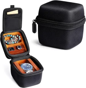 single watch case, 1 slots watch travel case, with form-fitiing watch pillow, compartment for jewelry organizer