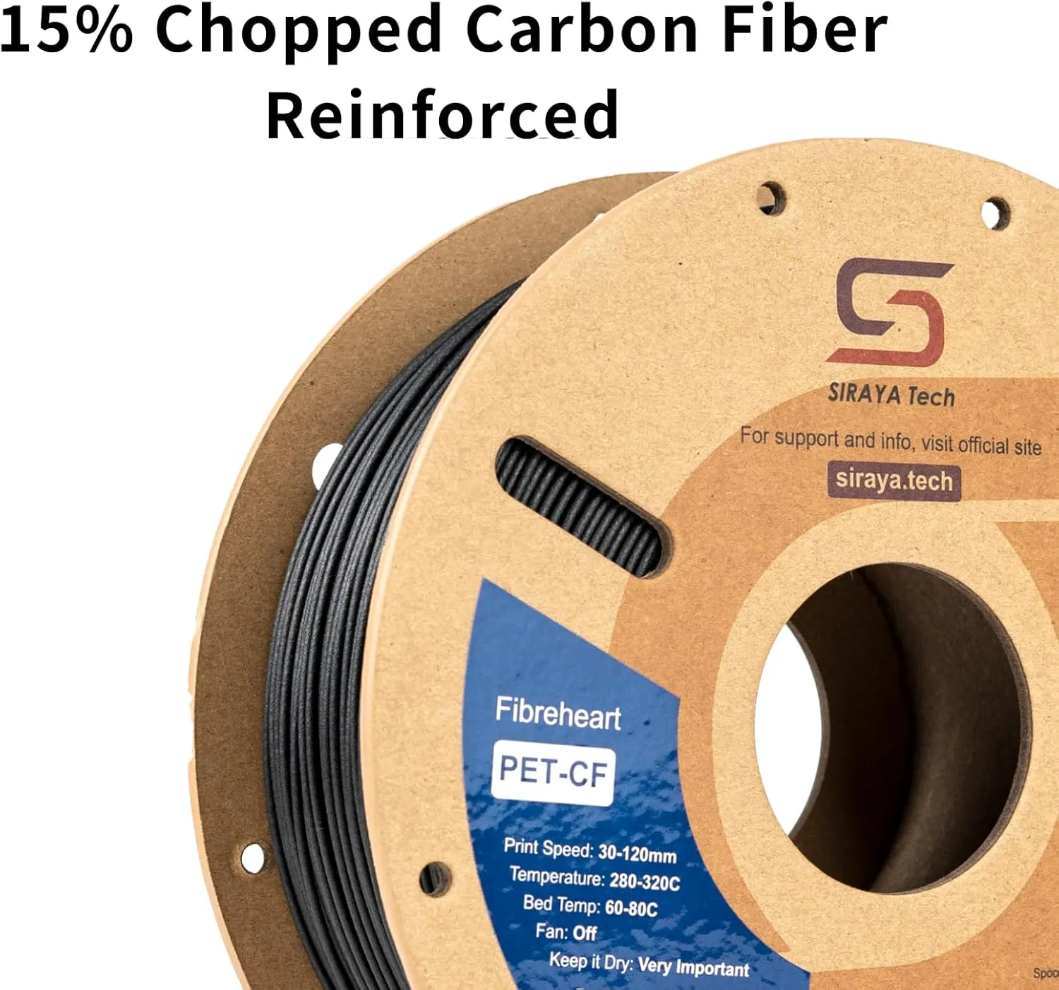 Siraya Tech Fibreheart PET-CF 3D Filament - Carbon Fiber Reinforced, High Strength & Rigidity, Easy Print, Dimensionally Stable, Aluminum Foil Sealed Bag - for Strong and Precise Parts (Black, 1kg)