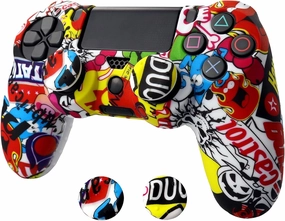 Skin for Ps4 Controller, Anti-Slip Silicone Shell Cover Case with 2pcs Thumb Grip Caps for PS4/ Slim/Pro Dualshock 4 Controller Wireless Gamepad (Colorful Graffiti)